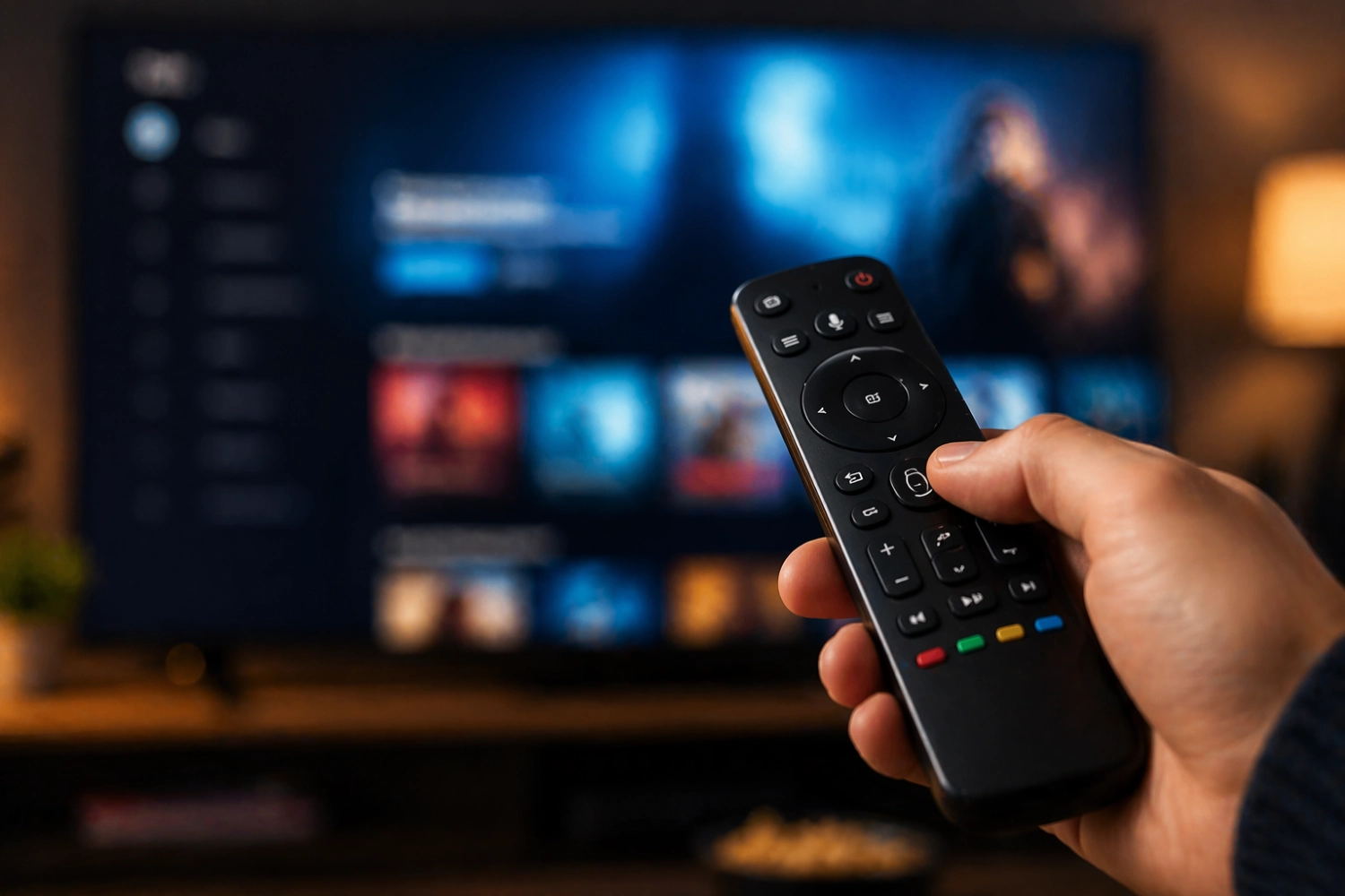 IPTV Streaming mit Fernbedienung auf Smart TV für Filme und Serien in HD und 4K