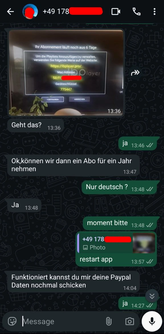 Kundenbewertung zu IPTV Service und schneller Unterstützung im Chat